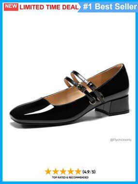 Faux Leather Mary Jane Low Heel Double Strap Square Toe Pumps